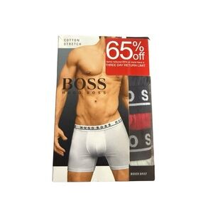 HUGO BOSS Mens 3 Pack Black Multi Boxer Brief Cotton Stretch Underwear SMALL